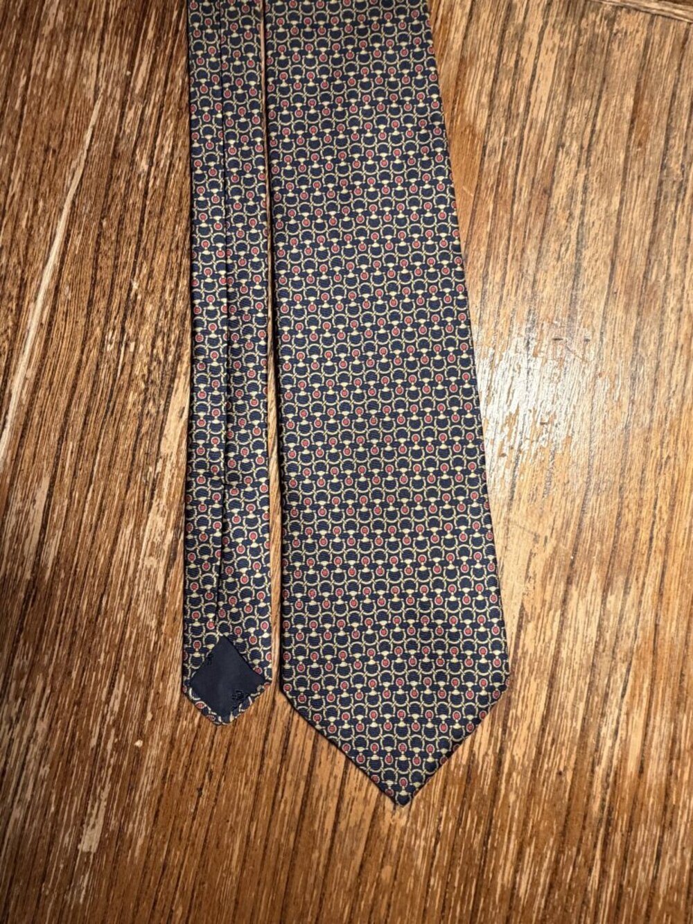 Brooks Brothers Navy Gold Link and Red Dot Silk Tie